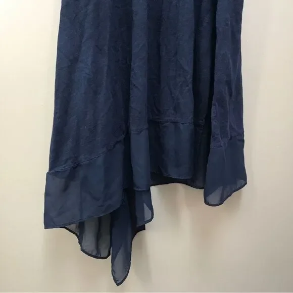 Philosophy Sleeveless Midi Dress Asymmetrical Sheer Hem Navy Blue (M) - Picture 9 of 12